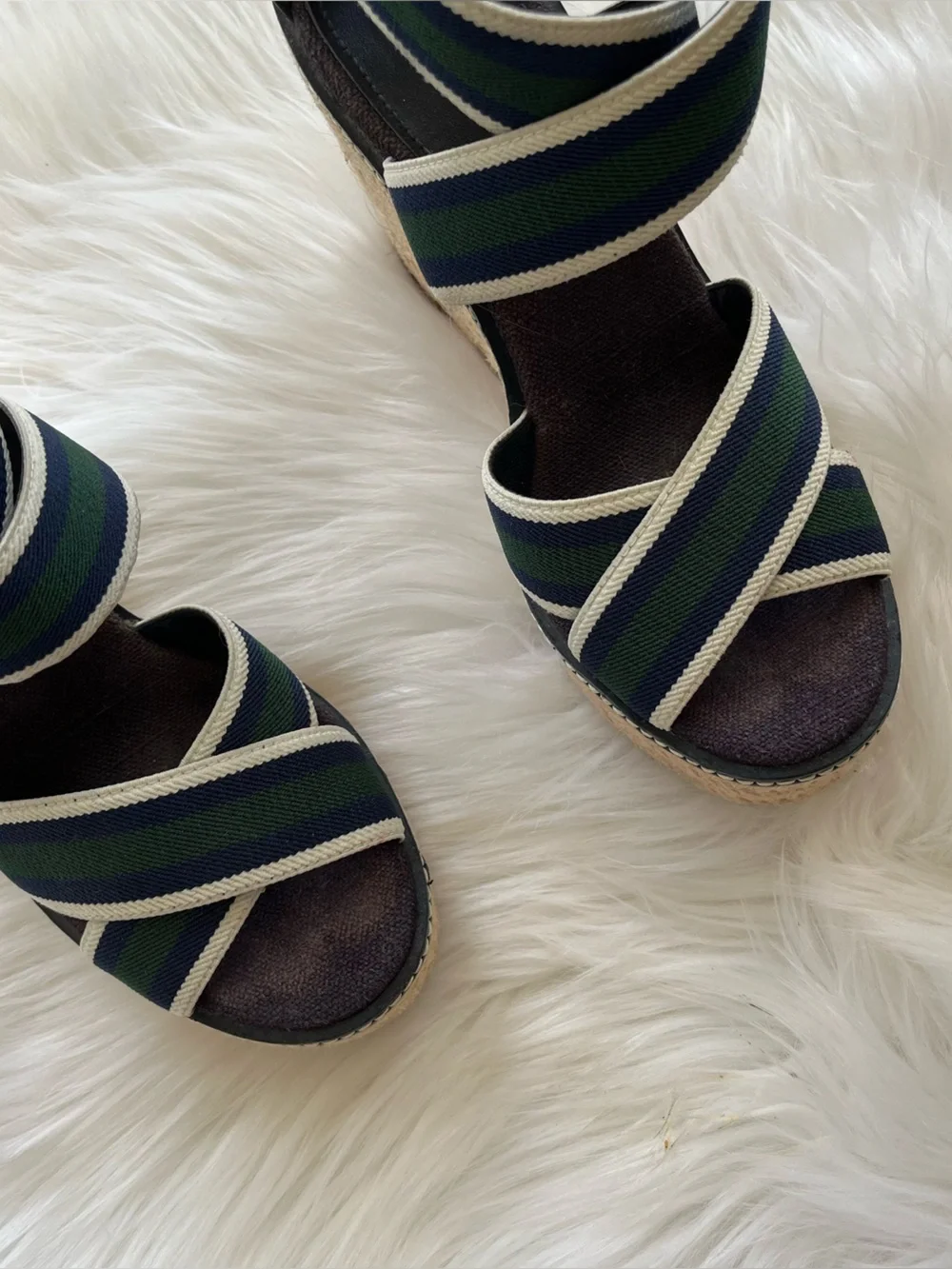 TORY BURCH Striped Strappy Espadrille Wedges Heels sz. 6.5 Minnie Miller